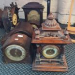 Six various mantle clocks.