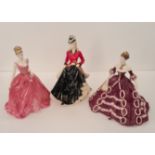 Three Coalport figures Kate, Charity Ball Victoria, and Dangerous Liaisons.