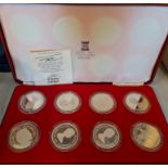 Boxed set of 8 UK and Colonies 1977 Silver Jubilee crowns silver proof set.