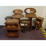 Two carved wooden elephant tables elephant box carved tables and two wall panels.