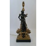 A 19th century French gas lamp converted to electric. With brass base Putti to side and Dionysus