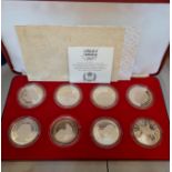 Boxed set of 8 UK and Colonies 1977 Silver Jubilee crowns silver proof set.