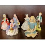 A Royal Doulton Alice, Jack, and four small Royal Doulton figures.