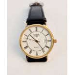 A Gent's Rotary quartz wristwatch on leather strap, case assessed as 9ct gold, engraving on back