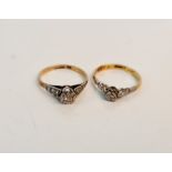 Two single stone diamond rings, one stamped platinum, other stamped 18ct & plat, ring sizes M, M 1/