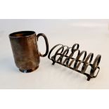 A hallmarked silver toast rack and a hallmarked silver tankard, approx. height 10cms