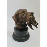 A bronze signed A.E.L car mascot of hunting dog and pheasant.