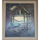 Arthur Bell Foster RBSA., FRSA. signed, oil on canvas depicting boat workshop