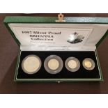 1997 silver proof Britannia collection of 4 coins in presentation box.