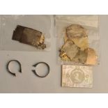 A ring mount stamped 18ct, a ring mount stamped PLAT, along with discs, assessed as gold and a