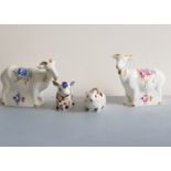 Four Royal Crown Derby figures two goats pig and bank vole.