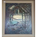 Arthur Bell Foster RBSA., FRSA. signed, oil on canvas depicting boat workshop, in First Spring