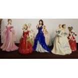 Seven Royal Doulton figures together with a Royal Worcester figure.