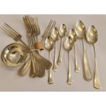 Continental silver cutlery to include 7 forks, 2 spoons, 5 tea spoons and a small Continental silver