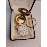 A Lever Brothers half hunter crown wind pocket watch, the white enamel dial having hourly Roman