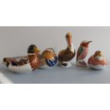 Five Royal Crown Derby figures of birds.