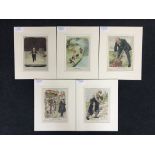 Five original Punch cartoons, hand coloured pictures on cream mounts. “The Handicap” 1924, “The