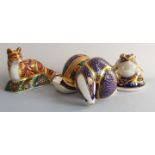 Four Royal Crown Derby figures snail fox frog and badger.