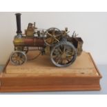 A copper and brass live steam traction engine in case.