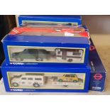 Ten Corgi vehicles boxed.