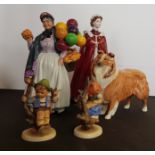 A Royal Worcester the Queens 80th Birthday figure two Goebel figures a Royal Doulton Biddy and a