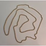 A belcher link guard chain, stamped 9ct, approx. length 144cm.