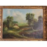 RAYMOND WITCHARD. Signed, oil on canvas depicting a cottage in a field surrounded by trees. Approx
