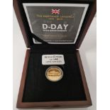 A boxed gold proof £1 coin commemorating The Normandy Landings 1944-2019