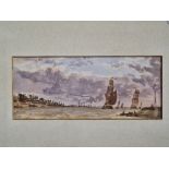 GILES FIRMAN PHILLIPS. Signed, watercolour depicting ships at sea. Approx 21cm x 9cm.