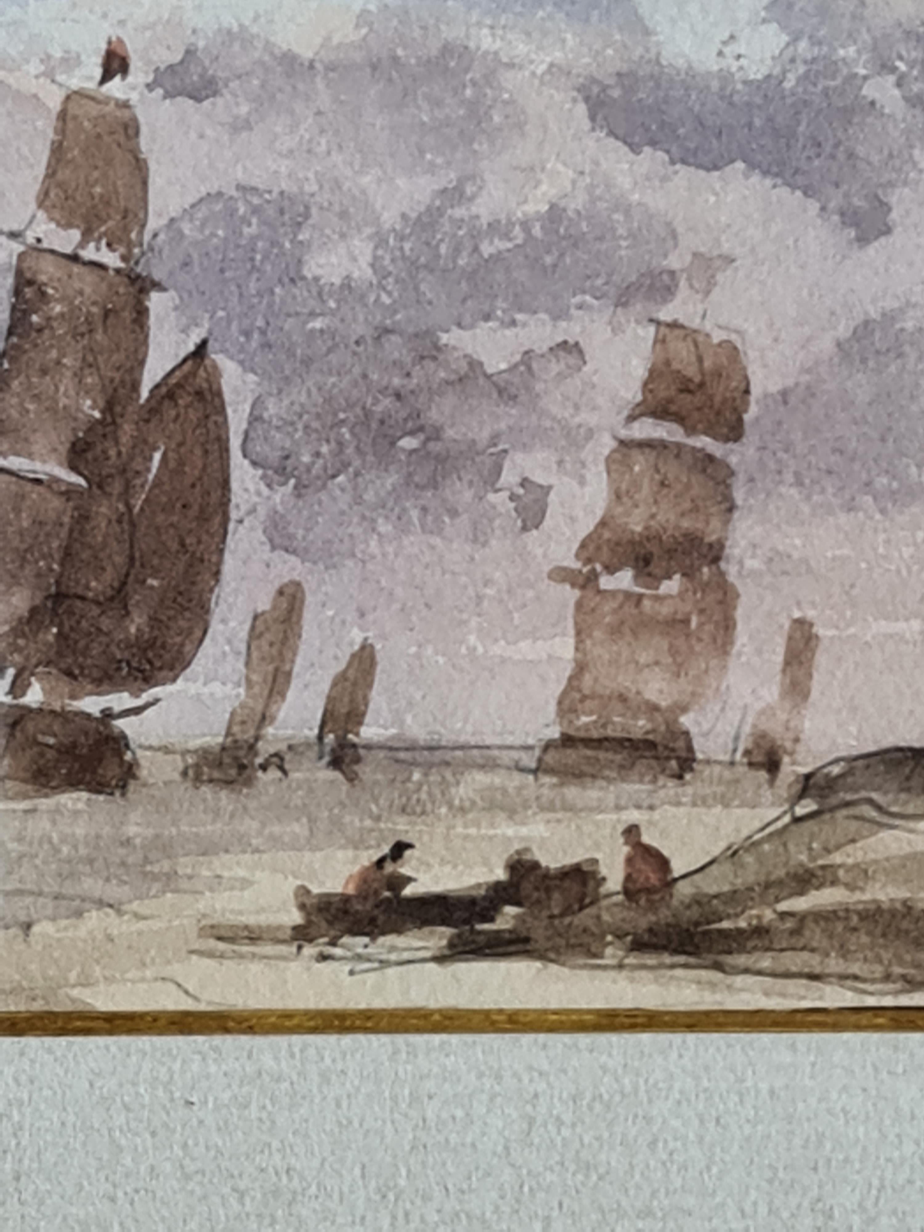 GILES FIRMAN PHILLIPS. Signed, watercolour depicting ships at sea. Approx 21cm x 9cm. - Image 2 of 3