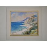 Watercolour on paper depicting a beach scene. Indistinctly signed with initials MacW. Approx 17cm