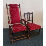 A walnut American style rocking chair together with a nursing chair.