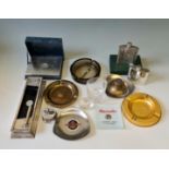 A collection of Joseph Lucas items ashtrays inkwell lighter cigarette box etc.