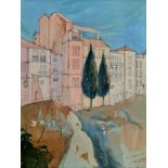 DON CLARKE, signed, dated 1969, watercolour depicting a row of Mediterranean houses. Approx 41cm x