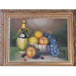 Oil on canvas depicting still life of fruit in a bowl. Signed FRANKLIN, Approx 39cm x 28cm.