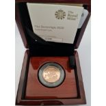 A boxed gold proof Sovereign coin 2020 with certificate 1126.