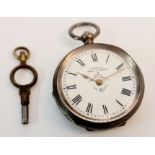 A H. Samuel open face key wind fob watch, stamped 935, with key.