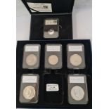 Six sealed collectors coins to include 2015 Churchill £20 silver coin, 1890 Crown, 1935 Crown,