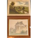 JOHN COTTON. Two signed pictures. One watercolour depicting two houses and one oil on canvas