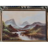 ISA STUART< Signed and dated 1885, oil on board depicting river with hills to background. Approx