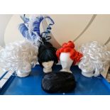 Five theatrical wigs - panto dame style with a carton containing a good quantity of show programmes.