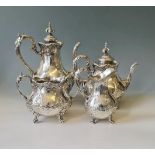 A Victorian silver tea set, comprising of a coffee pot, teapot, milk jug and sugar bowl, each having