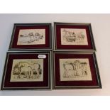 Four framed engraved silver pictures of horses