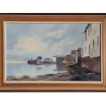 MARY WASTIE. Signed, dated 1987, oil on canvas depicting house on the seafront. Approx 65cm x 41cm.