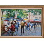 J GASTON. Signed oil on canvas depicting a French street scene. 75cm x 49cm.