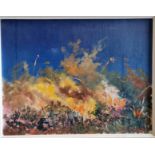 K.B. Hancock. An oil on canvas of a 1st WW battlefield explosion entitled "The Battle for Fort Vaux,