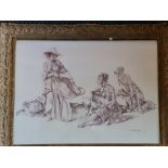 RUSSELL FLINT. Print signed in pencil depicting three women talking. Approx 69cm x 49cm.(ARR)