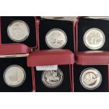 Six Canadian boxed silver proof 10 dollar coins.