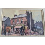 Three framed pen and watercolour works by George Busby of buildings in Birmingham - Shop Stoney