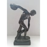 A plaster figure of Discobolus painted bronze height 49 cm.